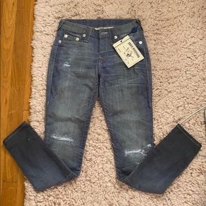 True religion semi distressed low/mid rise jeans